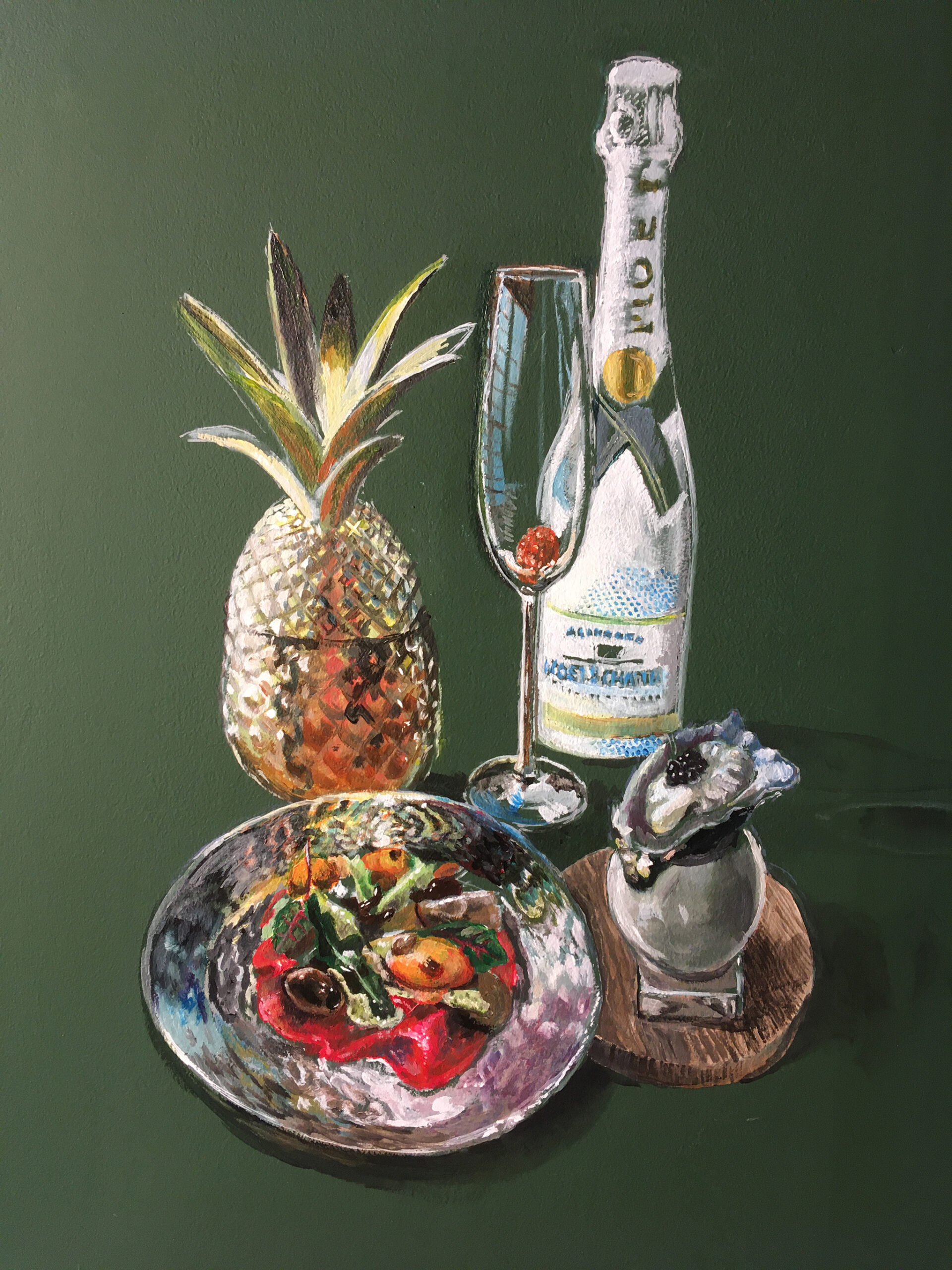 Muurschildering van luxe eten en drinken